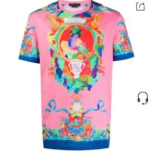 Versace Caravaggio Printed Cotton T-shirt In Pink